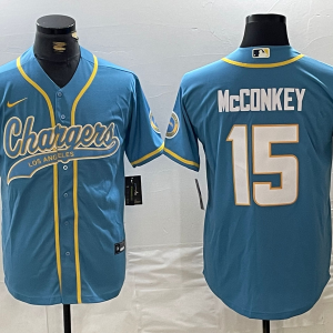 Men's Los Angeles Chargers #15 Ladd McConkey Blue Cool Base Stitched Baseball Jersey