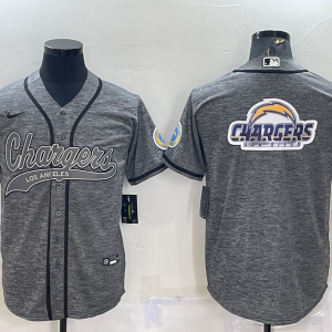 Men's Los Angeles Chargers Grey Team Big Logo With Patch Baseball Nike Jersey