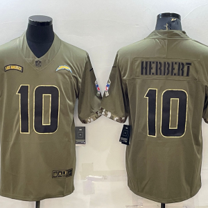 Men's Los Angeles Chargers #10 Justin Herbert 2022 Olive Salute To Service Limited Jersey