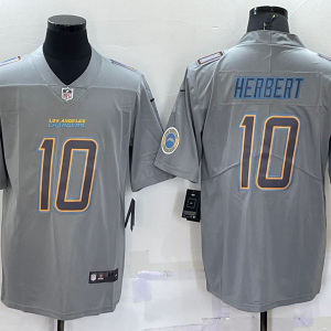Men's Los Angeles Chargers #10 Justin Herbert Grey Atmosphere With Patch Fashion Limited Jersey