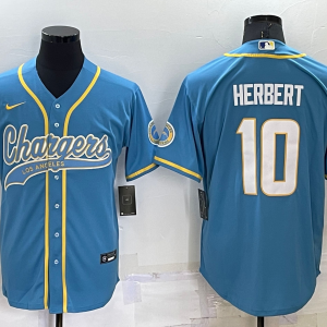 Men's Los Angeles Chargers #10 Justin Herbert Light Blue Baseball Nike Jersey