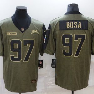 Men's Los Angeles Chargers #97 Bosa 2021 Olive Salute To Service Limited Jersey