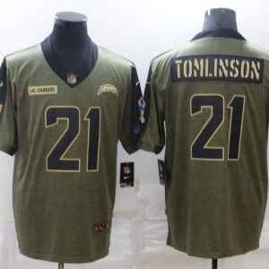 Men's San Diego Chargers #21 Tomlinson 2021 Olive Gold Salute To Service Limited Jersey