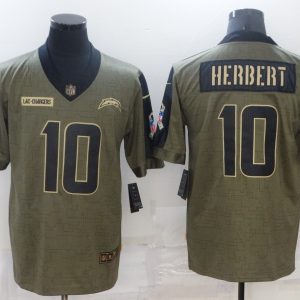 Men's Los Angeles Chargers #10 Justin Herbert 2021 Olive Salute To Service Limited Jersey
