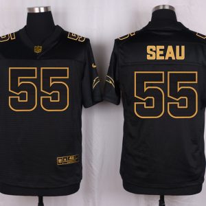 Mens San Diego Chargers #55 Seau Pro Line Black Gold Collection Jersey
