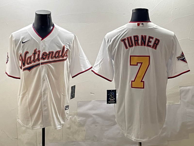 MLB Washington Nationals #7 Turner White With Gold Game Nike Jersey