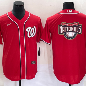 MLB Washington Nationals Red Big Logo In Back Stitched Baseball Jersey