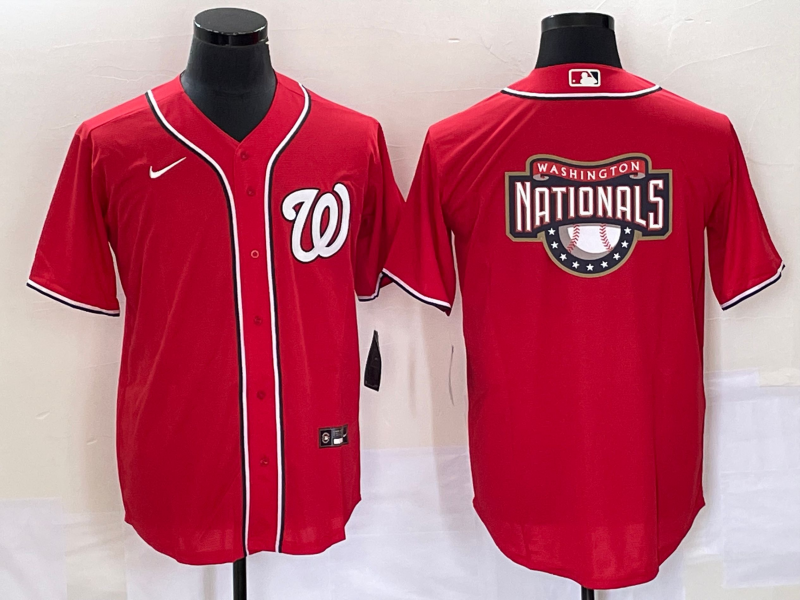 MLB Washington Nationals Red Big Logo In Back Stitched Baseball Jersey