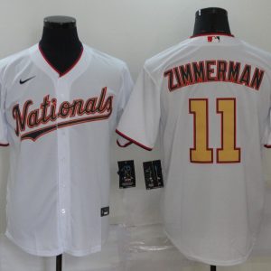 MLB Washington Nationals #11 Zimmerman White With Gold Game Nike Jersey