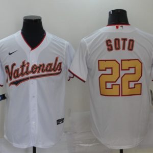 MLB Washington Nationals #22 Juan Soto White With Gold Game Nike Jersey