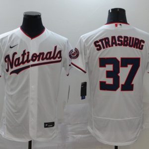MLB Men's Washington Nationals #37 Strasburg White Flex Base Elite Jersey