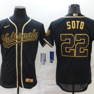 MLB Washington Nationals #22 Juan Soto Black Golden Flex Base Elite Jersey