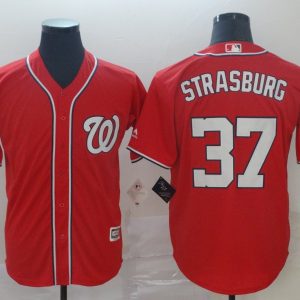 MLB Men's Washington Nationals #37 Strasburg Red Game Jersey