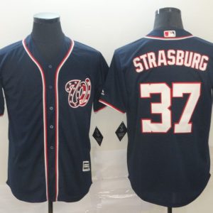 MLB Men's Washington Nationals #37 Strasburg Navy Blue Game Jersey