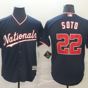 MLB Men's Washington Nationals #22 Juan Soto Blue With Red Game Stitched Jersey
