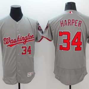 Majestics MLB Washington Nationals #34 Harper Grey Jersey