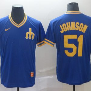 Men's Seattle Mariners #51 Randy Johnson Blue Thowback Mens Jersey