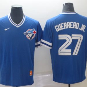 MLB Toronto Blue Jays #27 Guerrero Jr Blue Throwback Men Jersey