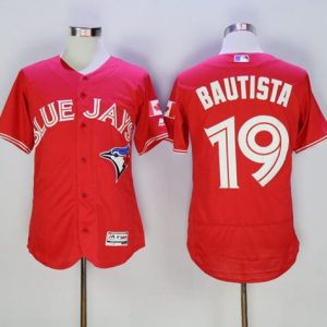 Majestics MLB Toronto Blue Jays #19 Bautista Red Jersey