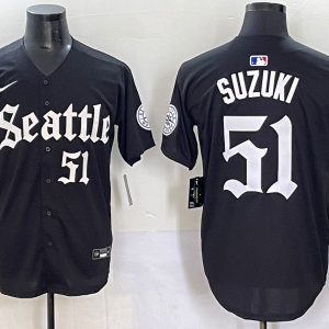 Men's Seattle Mariners #51 Suzuki Black Gothic Style With Fernando Jersey