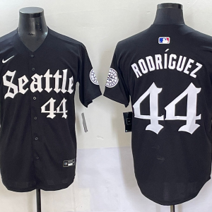 Men's Seattle Mariners #44 Julio Rodriguez Black Gothic Style With Fernando Jersey