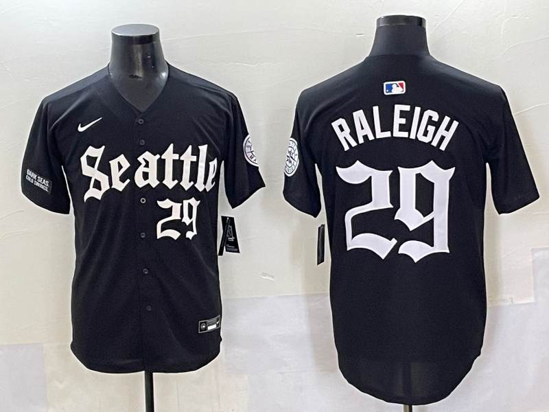 Men's Seattle Mariners #29 Cal Raleigh Black 'Gothic Fog Edition' Vapor Premier Limited Jersey