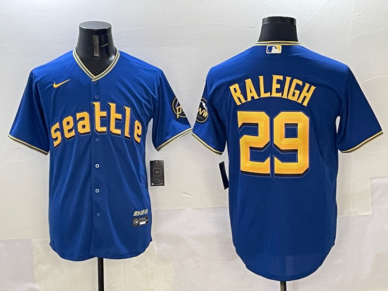 Men's Seattle Mariners #29 Cal Raleigh Royal City Connect Stitched Jersey