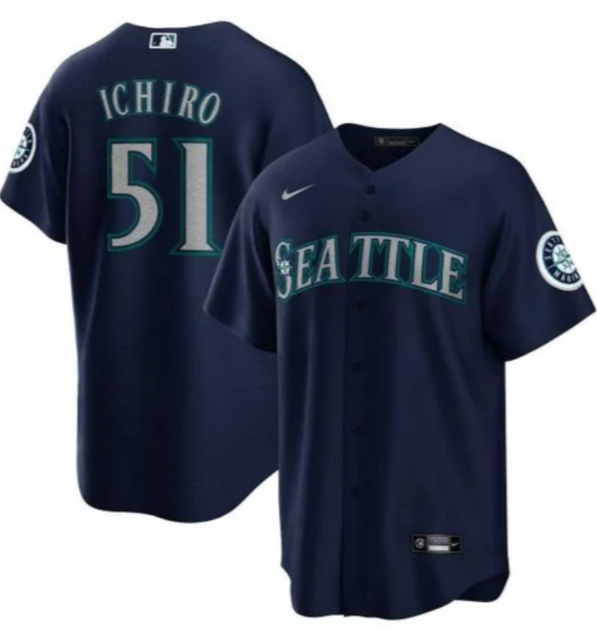 Men's MLB Seattle Mariners #51 Ichiro Navy Nike Game Jersey