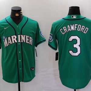 Men's Seattle Mariners #3 Crawford Aqua Game Stitched Jersey