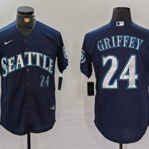 Men's MLB Seattle Mariners #24 Ken Griffey Navy Game Jersey