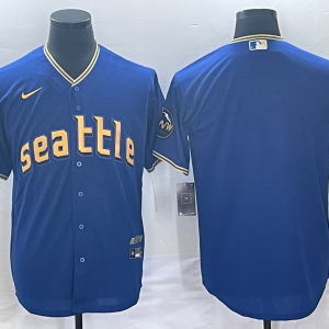 Men's Seattle Mariners Blank Royal 2023 City Connect Cool Base Stitched Baseball Jersey