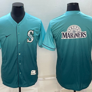 Men's Seattle Mariners Aqua Big Team Logo In Back Cool Base Drift Edition Stitched Jersey