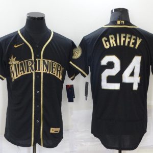 MLB Seattle Mariners #24 Ken Griffey 2021 Black Gold Flex Base Elite Jersey