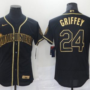 MLB Seattle Mariners #24 Ken Griffey 2021 Black Gold Flex Base Elite Jersey