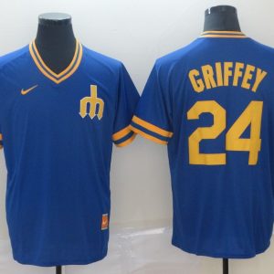 Men's MLB Seattle Mariners #24 Ken Griffey Blue Thowback Mens Jersey