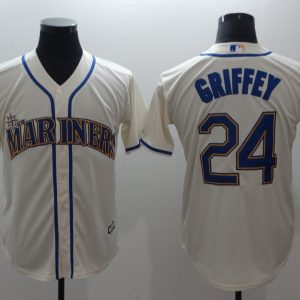 Men's Seattle Mariners #24 Ken Griffey Cream Cooperstown Cool Base Jersey