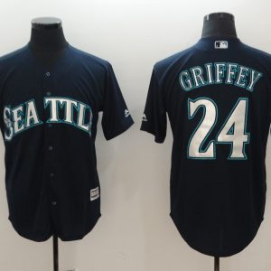 Men's MLB Seattle Mariners #24 Ken Griffey Navy Game Jersey