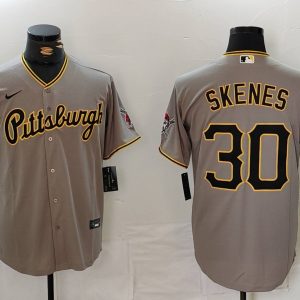 Men's Pittsburgh Pirates #30 Paul Skenes Grey Game Jersey