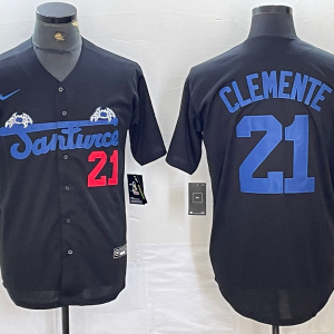 Men's Santurce Crabbers #21 Roberto Clemente Black Game Jersey