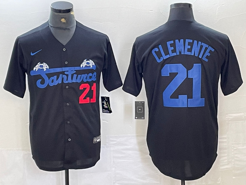 Men's Santurce Crabbers #21 Roberto Clemente Black Game Jersey