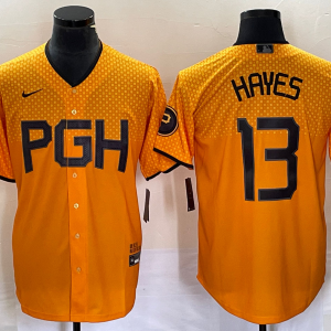 Men's Pittsburgh Pirates #13 Ke'Bryan Hayes Gold 2023 City Connect Stitched Jersey
