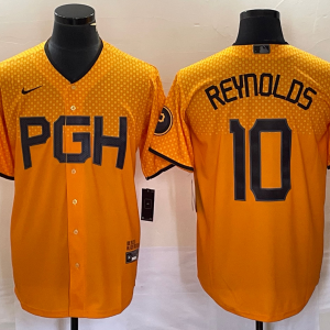 Men's Pittsburgh Pirates #10 Bryan Reynolds Gold 2023 City Connect Stitched Jersey