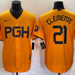 Men's Pittsburgh Pirates #21 Roberto Clemente Gold 2023 City Connect Stitched Jersey