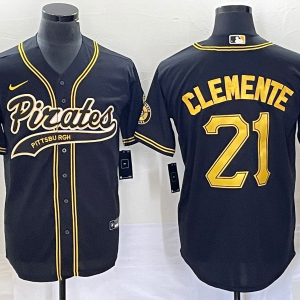 Men's Pittsburgh Pirates #21 Roberto Clemente Black Cool Base Stitched Baseball Jersey