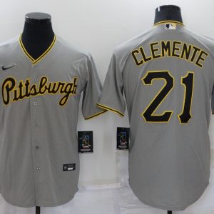 MLB Pittsburgh Pirates #21 Roberto Clemente Grey Game Nike Jersey