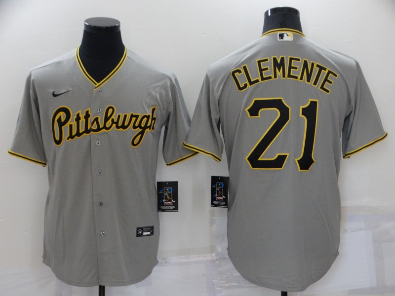 MLB Pittsburgh Pirates #21 Roberto Clemente Grey Game Nike Jersey