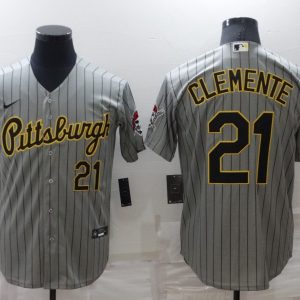MLB Pittsburgh Pirates #21 Roberto Clemente Grey Game Nike Jersey
