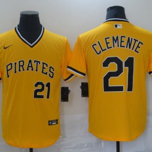 MLB Pittsburgh Pirates #21 Roberto Clemente Yellow Game Nike Jersey