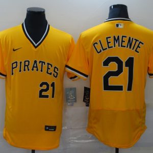 MLB Pittsburgh Pirates #21 Roberto Clemente Yellow Flex Base Elite Jersey