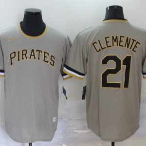 MLB Pittsburgh Pirates #21 Roberto Clemente Grey Throwback Nike Jersey